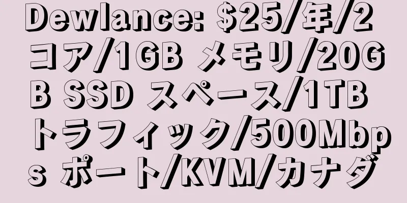 Dewlance: $25/年/2 コア/1GB メモリ/20GB SSD スペース/1TB トラフィック/500Mbps ポート/KVM/カナダ