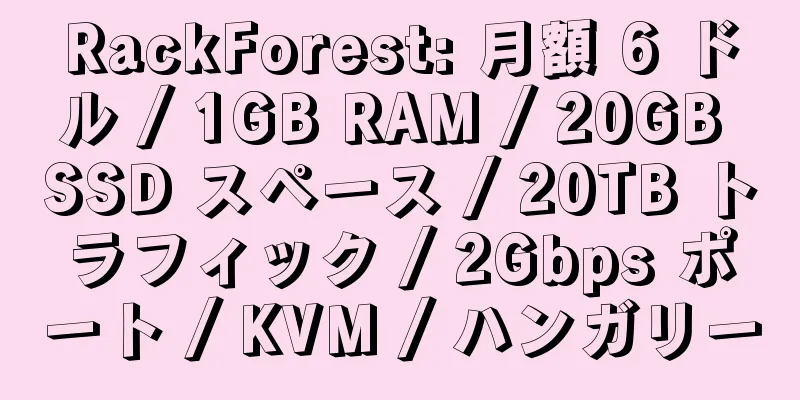 RackForest: 月額 6 ドル / 1GB RAM / 20GB SSD スペース / 20TB トラフィック / 2Gbps ポート / KVM / ハンガリー