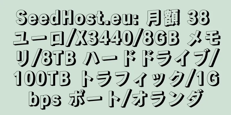 SeedHost.eu: 月額 38 ユーロ/X3440/8GB メモリ/8TB ハードドライブ/100TB トラフィック/1Gbps ポート/オランダ