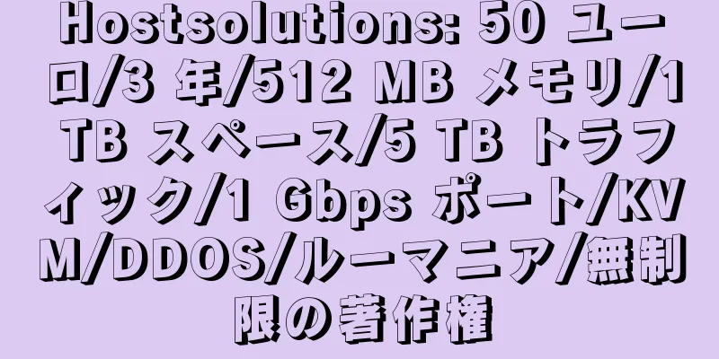Hostsolutions: 50 ユーロ/3 年/512 MB メモリ/1 TB スペース/5 TB トラフィック/1 Gbps ポート/KVM/DDOS/ルーマニア/無制限の著作権
