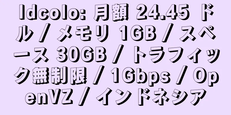 Idcolo: 月額 24.45 ドル / メモリ 1GB / スペース 30GB / トラフィック無制限 / 1Gbps / OpenVZ / インドネシア