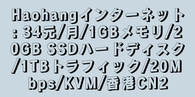 Haohangインターネット: 34元/月/1GBメモリ/20GB SSDハードディスク/1TBトラフィック/20Mbps/KVM/香港CN2