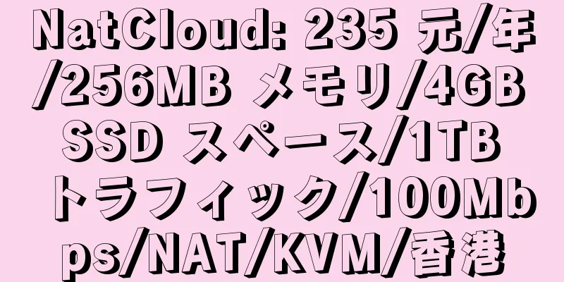 NatCloud: 235 元/年/256MB メモリ/4GB SSD スペース/1TB トラフィック/100Mbps/NAT/KVM/香港