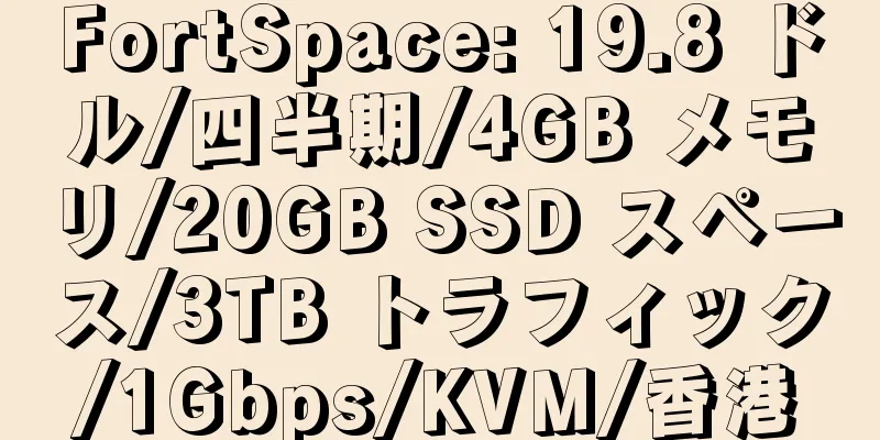 FortSpace: 19.8 ドル/四半期/4GB メモリ/20GB SSD スペース/3TB トラフィック/1Gbps/KVM/香港