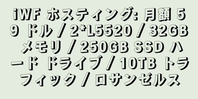 iWF ホスティング: 月額 59 ドル / 2*L5520 / 32GB メモリ / 250GB SSD ハード ドライブ / 10TB トラフィック / ロサンゼルス