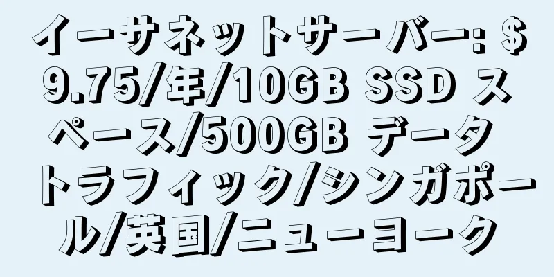 イーサネットサーバー: $9.75/年/10GB SSD スペース/500GB データ トラフィック/シンガポール/英国/ニューヨーク