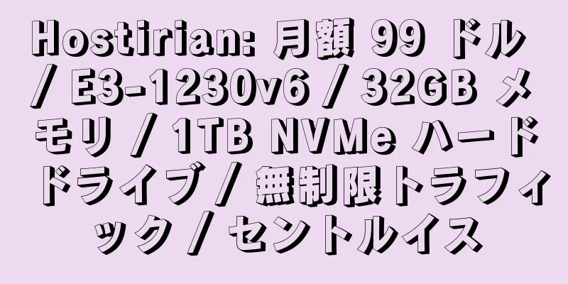 Hostirian: 月額 99 ドル / E3-1230v6 / 32GB メモリ / 1TB NVMe ハードドライブ / 無制限トラフィック / セントルイス