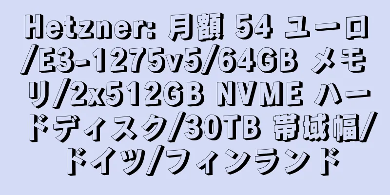 Hetzner: 月額 54 ユーロ/E3-1275v5/64GB メモリ/2x512GB NVME ハードディスク/30TB 帯域幅/ドイツ/フィンランド