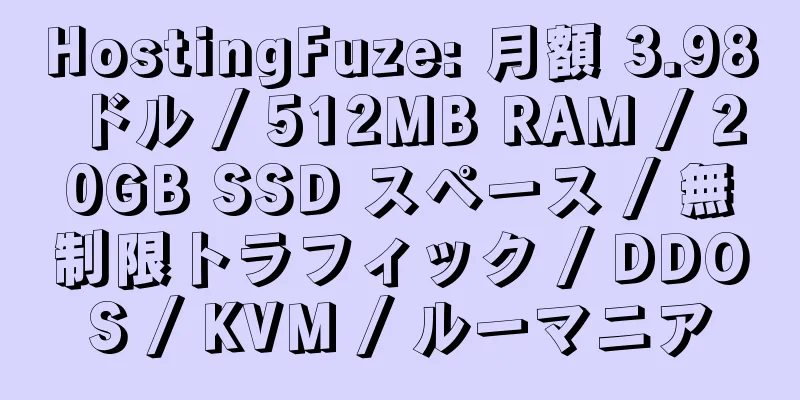 HostingFuze: 月額 3.98 ドル / 512MB RAM / 20GB SSD スペース / 無制限トラフィック / DDOS / KVM / ルーマニア