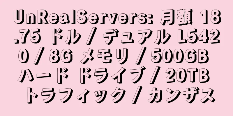 UnRealServers: 月額 18.75 ドル / デュアル L5420 / 8G メモリ / 500GB ハード ドライブ / 20TB トラフィック / カンザス