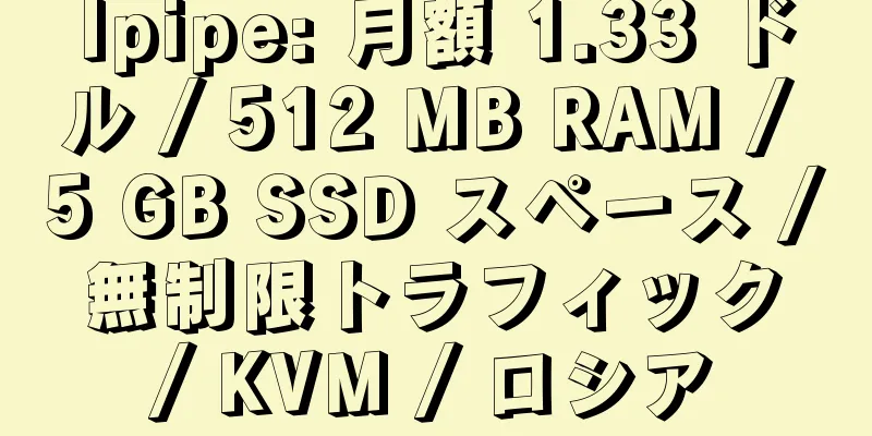 Ipipe: 月額 1.33 ドル / 512 MB RAM / 5 GB SSD スペース / 無制限トラフィック / KVM / ロシア