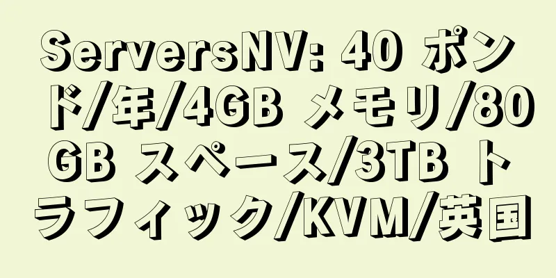 ServersNV: 40 ポンド/年/4GB メモリ/80GB スペース/3TB トラフィック/KVM/英国