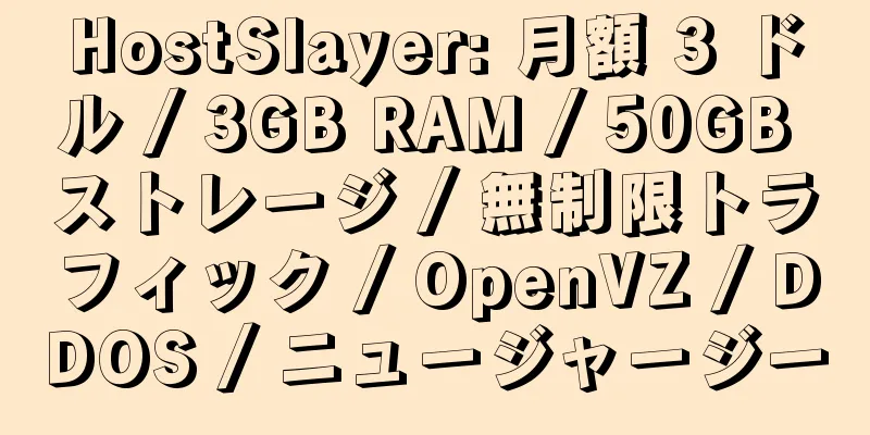 HostSlayer: 月額 3 ドル / 3GB RAM / 50GB ストレージ / 無制限トラフィック / OpenVZ / DDOS / ニュージャージー