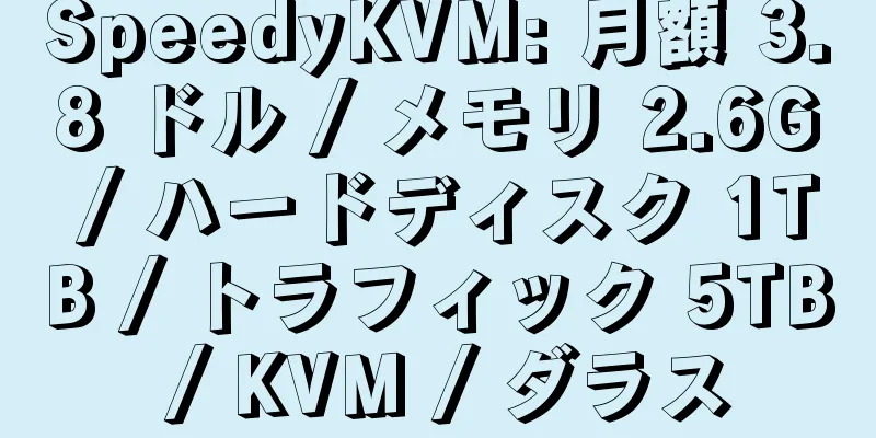 SpeedyKVM: 月額 3.8 ドル / メモリ 2.6G / ハードディスク 1TB / トラフィック 5TB / KVM / ダラス