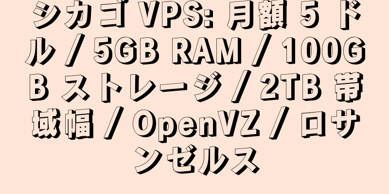 シカゴ VPS: 月額 5 ドル / 5GB RAM / 100GB ストレージ / 2TB 帯域幅 / OpenVZ / ロサンゼルス
