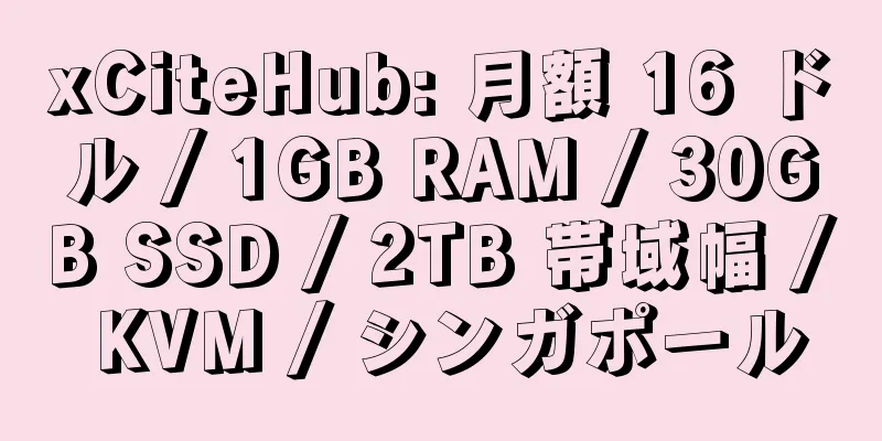 xCiteHub: 月額 16 ドル / 1GB RAM / 30GB SSD / 2TB 帯域幅 / KVM / シンガポール