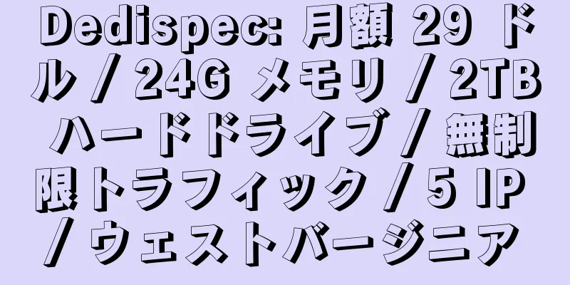 Dedispec: 月額 29 ドル / 24G メモリ / 2TB ハードドライブ / 無制限トラフィック / 5 IP / ウェストバージニア