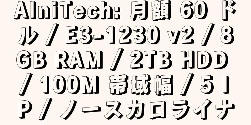 AlniTech: 月額 60 ドル / E3-1230 v2 / 8GB RAM / 2TB HDD / 100M 帯域幅 / 5 IP / ノースカロライナ