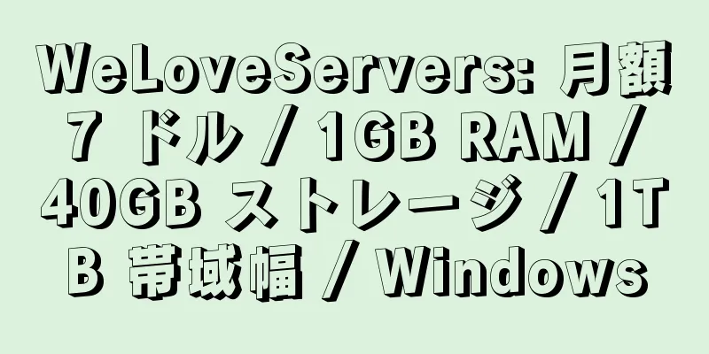 WeLoveServers: 月額 7 ドル / 1GB RAM / 40GB ストレージ / 1TB 帯域幅 / Windows
