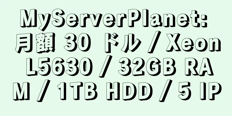 MyServerPlanet: 月額 30 ドル / Xeon L5630 / 32GB RAM / 1TB HDD / 5 IP