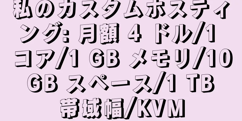 私のカスタムホスティング: 月額 4 ドル/1 コア/1 GB メモリ/10 GB スペース/1 TB 帯域幅/KVM