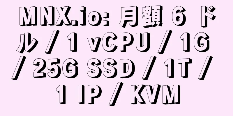 MNX.io: 月額 6 ドル / 1 vCPU / 1G / 25G SSD / 1T / 1 IP / KVM