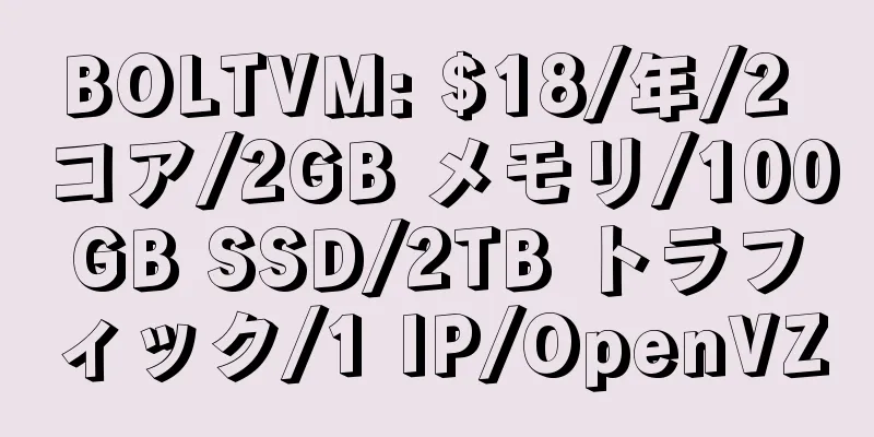 BOLTVM: $18/年/2 コア/2GB メモリ/100GB SSD/2TB トラフィック/1 IP/OpenVZ