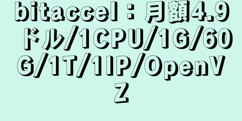 bitaccel：月額4.9ドル/1CPU/1G/60G/1T/1IP/OpenVZ