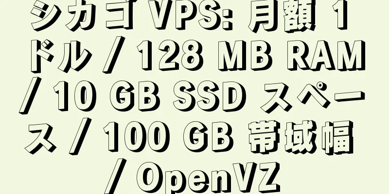 シカゴ VPS: 月額 1 ドル / 128 MB RAM / 10 GB SSD スペース / 100 GB 帯域幅 / OpenVZ