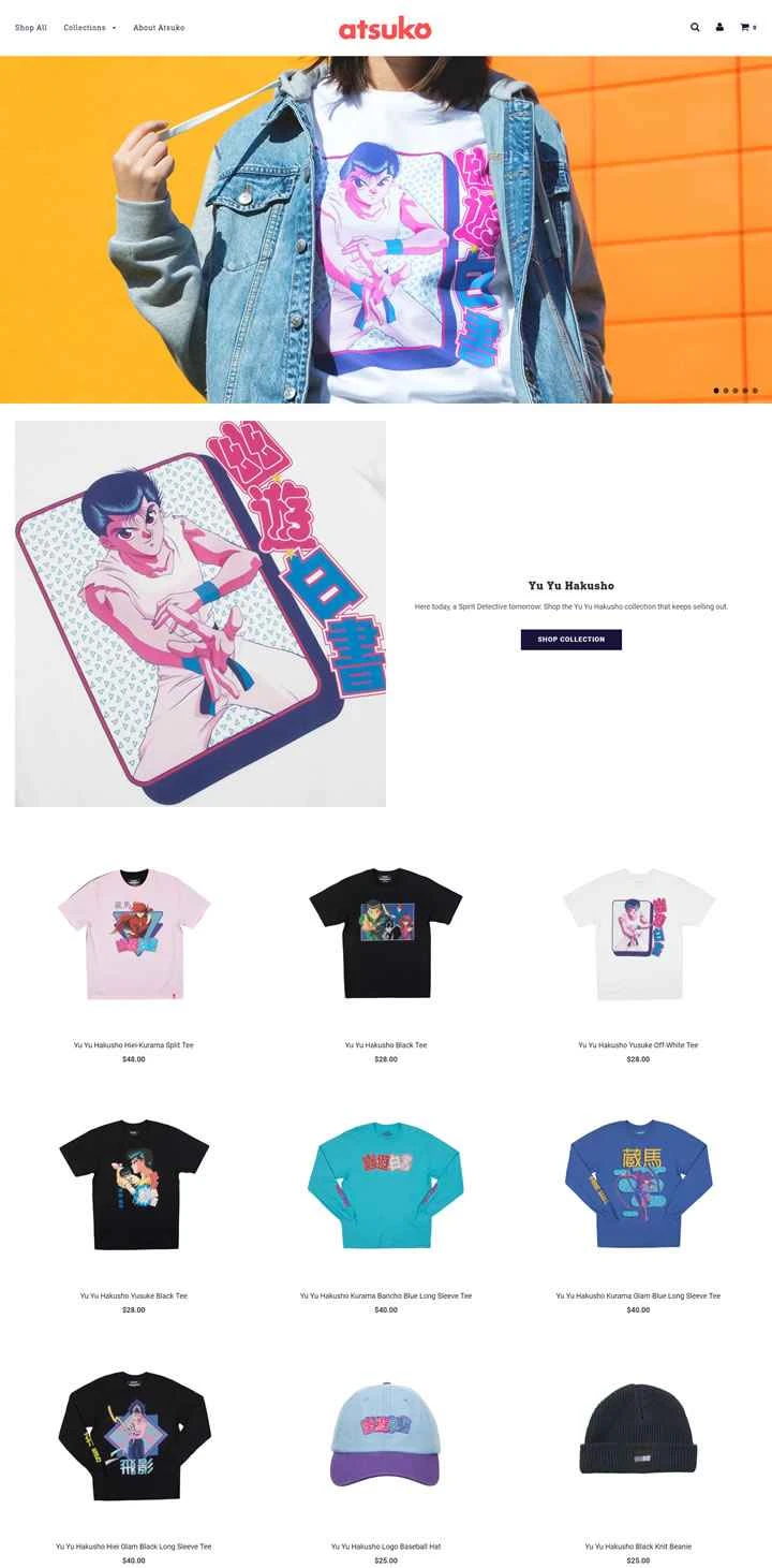 アニメグッズやアパレルを販売する日本のウェブサイト「Atsuko」。