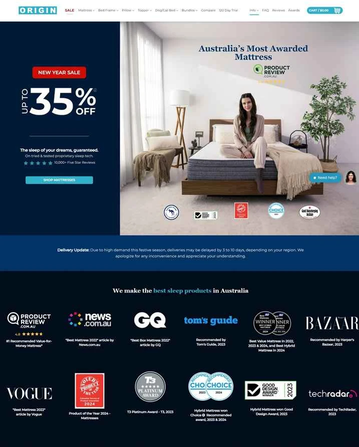オーストラリアで最も受賞歴のあるマットレス：オリジンマットレス