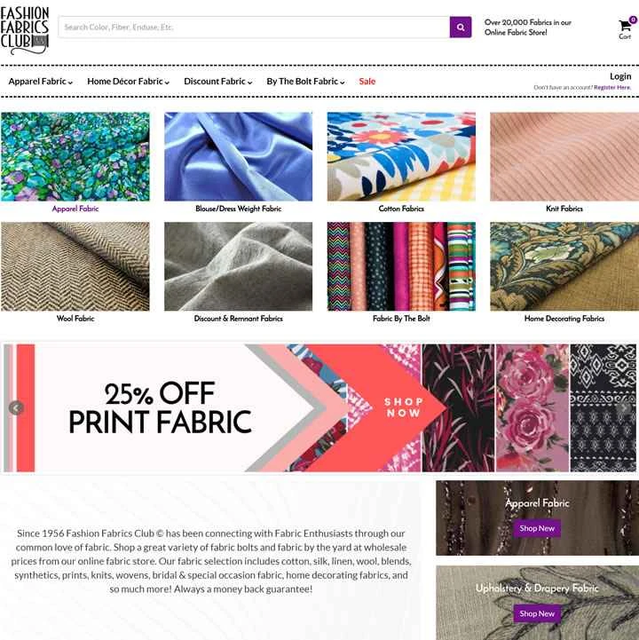米国のオンライン生地店、Fashion Fabrics Club。