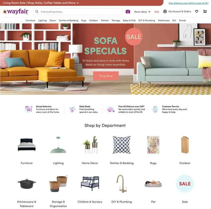 Wayfair.co.uk は、英国を拠点とする家具、照明、家庭用品のオンライン ストアです。