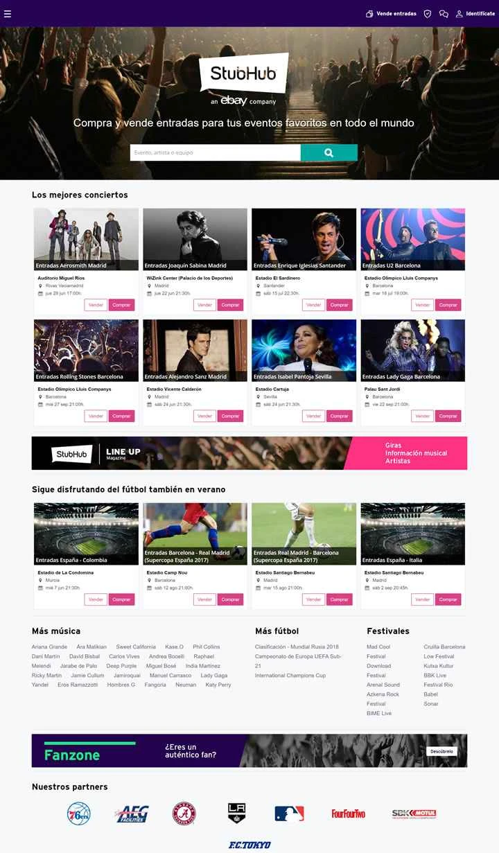 StubHub スペイン: 世界中のイベントのチケットを売買