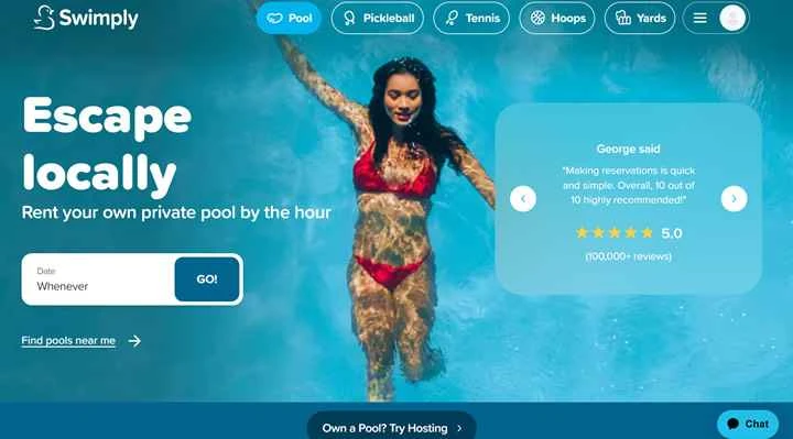 プライベートプールを時間単位でレンタル：Swimply