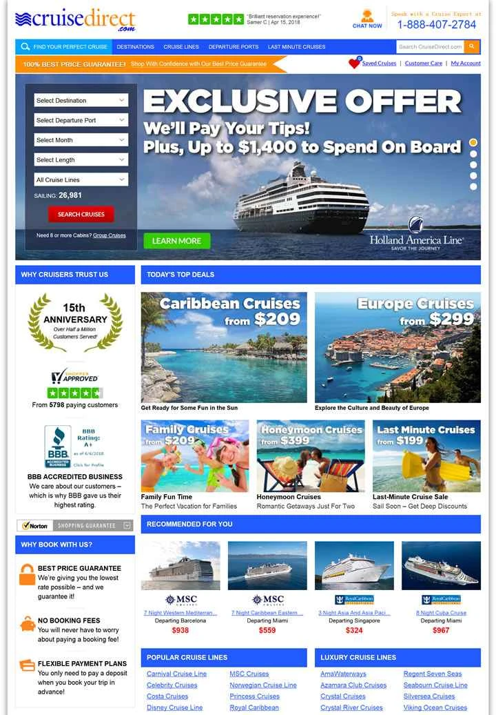 CruiseDirect は、米国を代表するオンライン クルーズ旅行会社です。