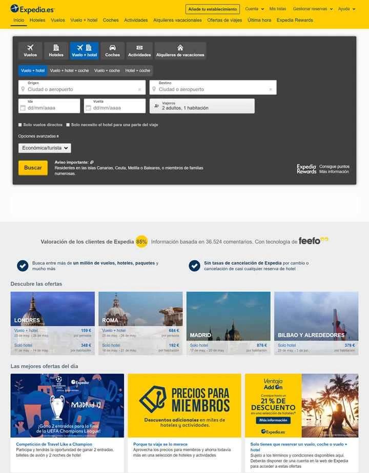 Expedia スペイン: ホテル、フライト、旅行、格安バケーション パッケージを予約。