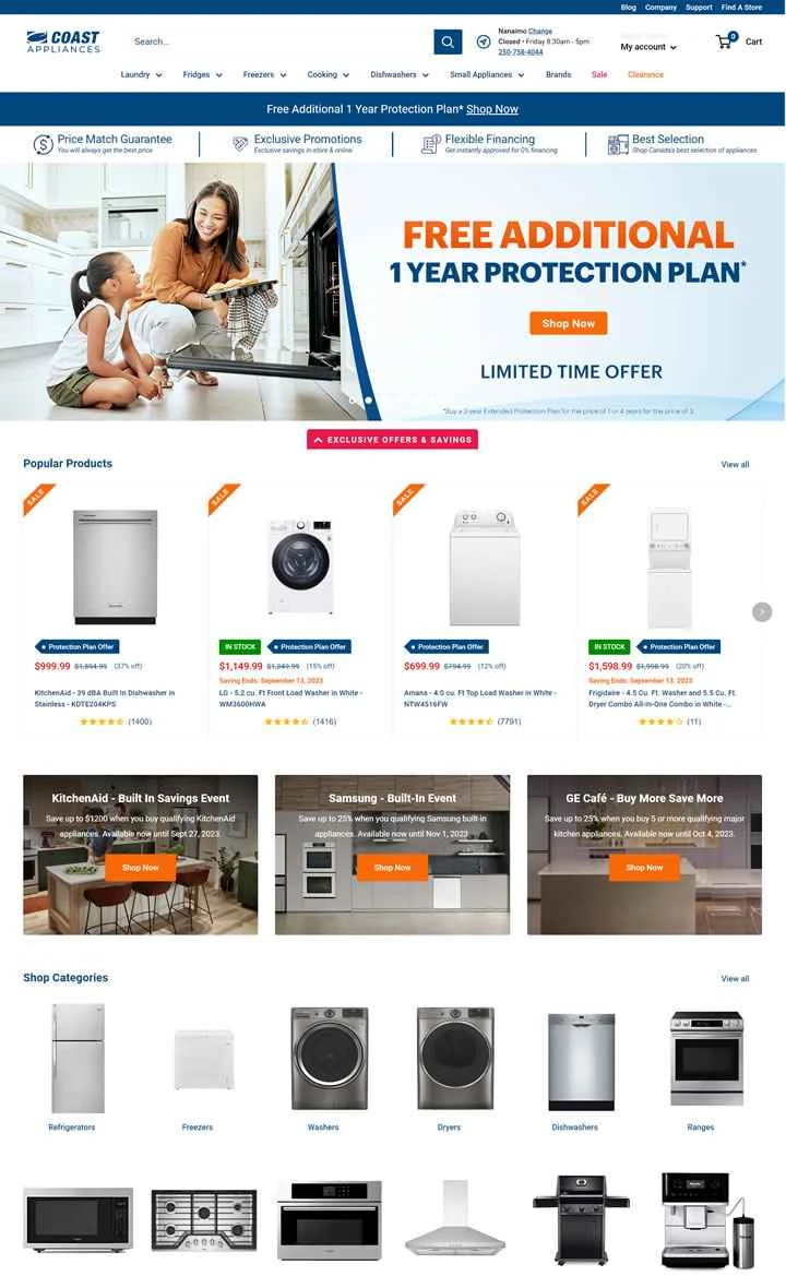 カナダの家電製品をオンラインまたは店頭で購入：Coast Appliances