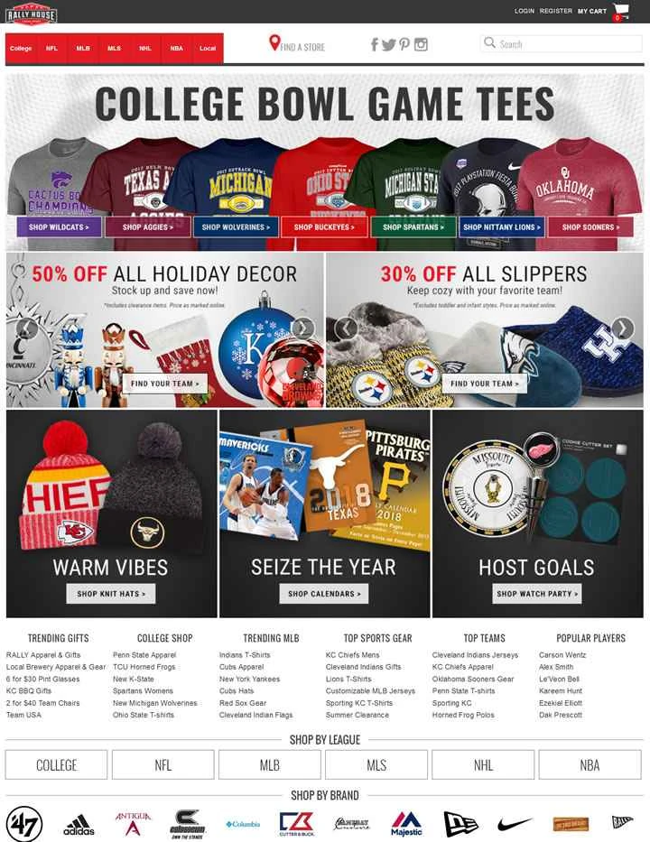 米国のスポーツ用品店、ラリーハウス（NCAA、NFL、MLB、NBA、NHL、MLS）