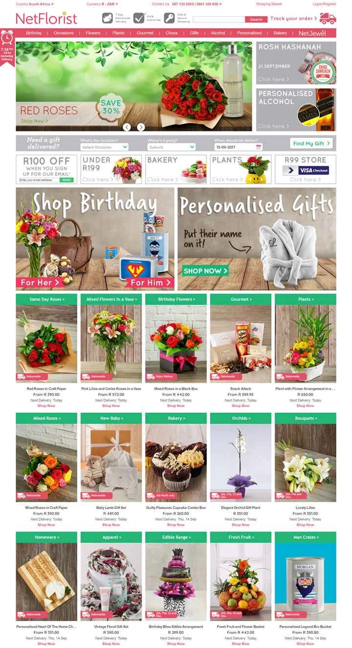 NetFlorist、南アフリカ最大の花とギフトサービス