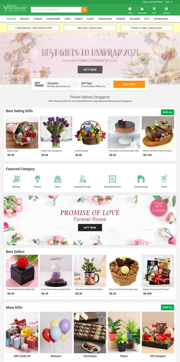 シンガポールの花配達/シンガポールのオンライン花屋：Ferns N Petals