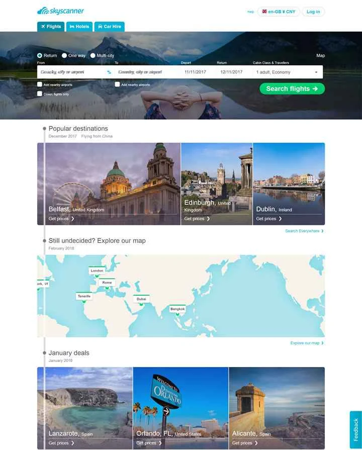 スカイスキャナーUK：スコットランドでトップ3に入る世界有数の航空券検索サービス