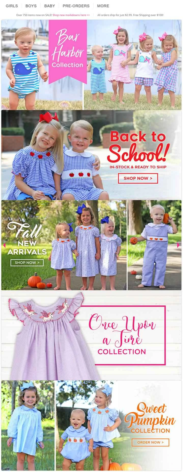 アメリカンクラシックな刺繍と文字入りの子供服セール：スモックオークション