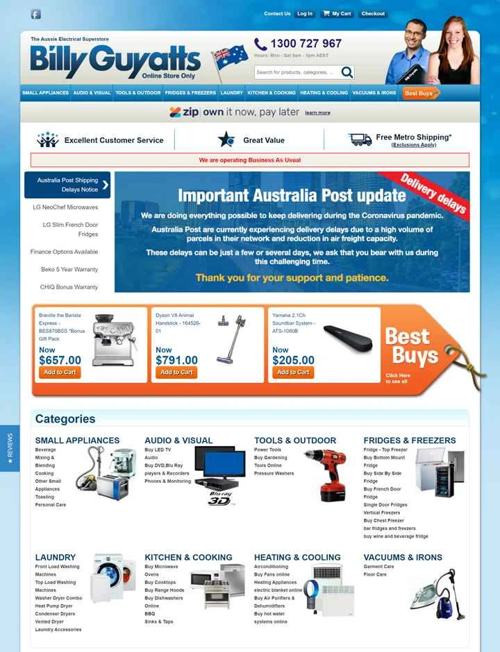 オーストラリアのオンライン家電ストア：Billy Guyatts