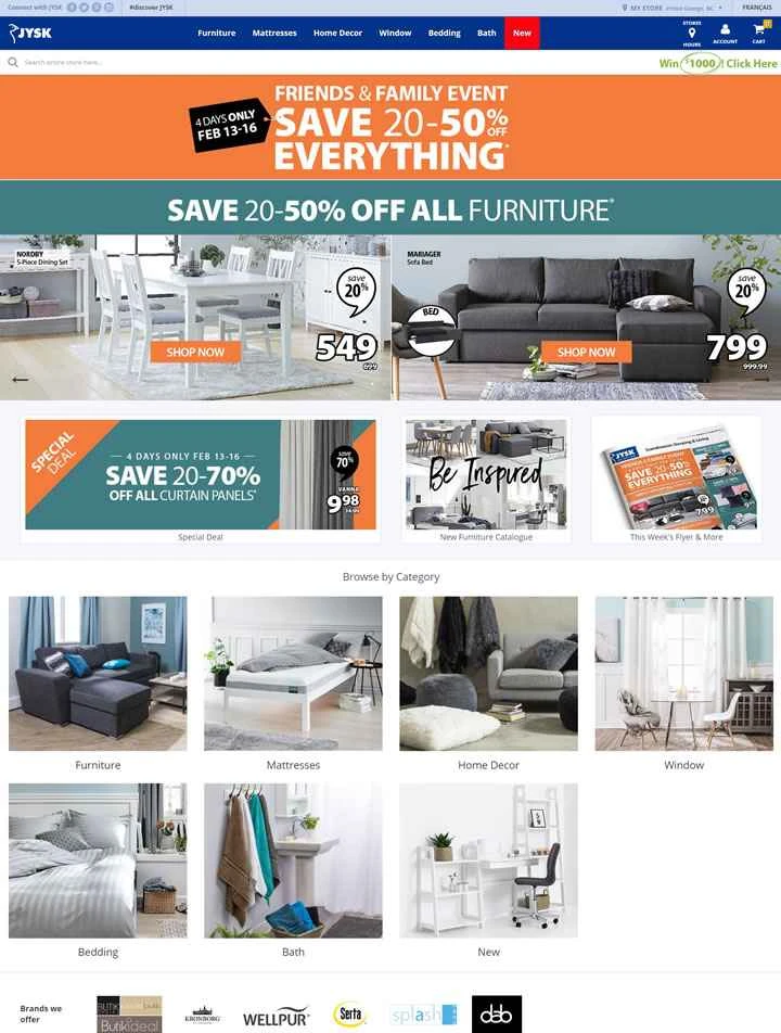 JYSK Canada: 家具、マットレス、室内装飾品などを購入します。