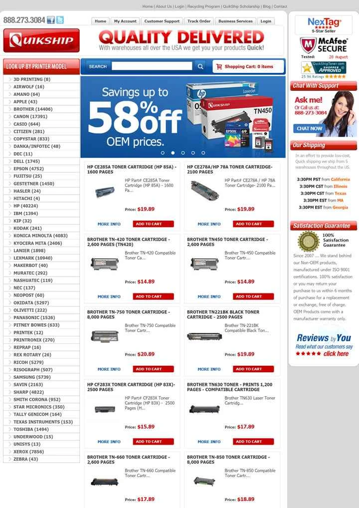 QuikShip Toner は、米国を拠点とするプリンター インクとトナーのオンライン ストアです。
