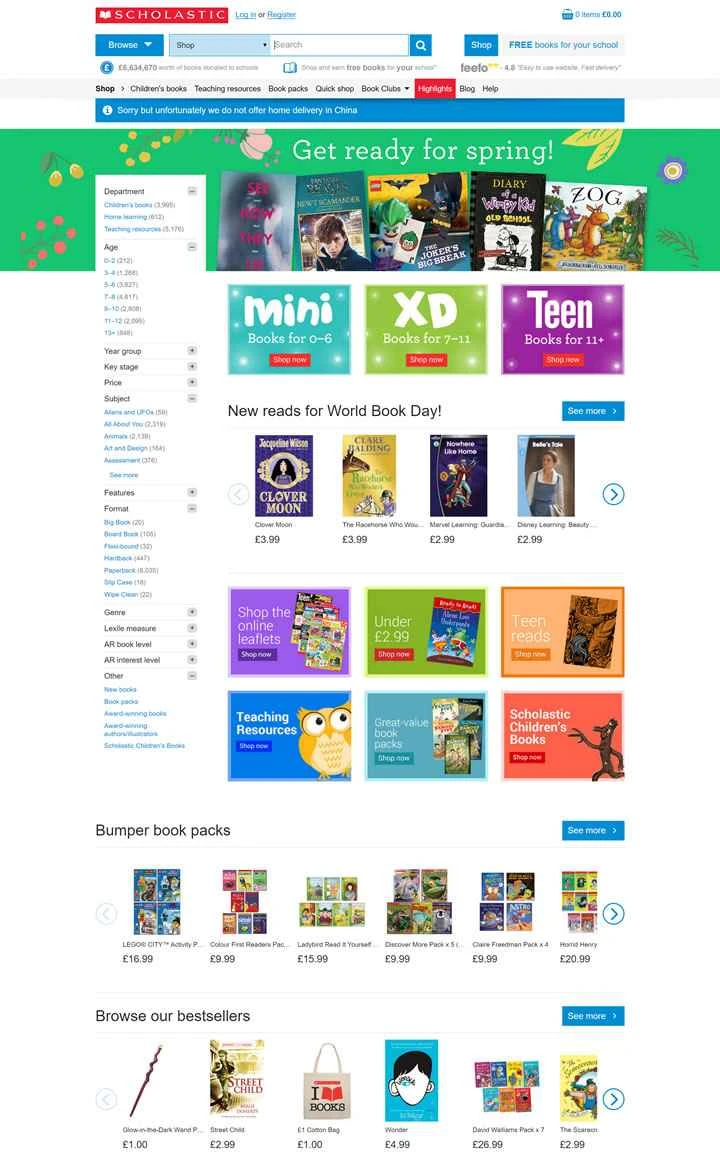 英国の児童書ウェブサイト「スコラスティック」
