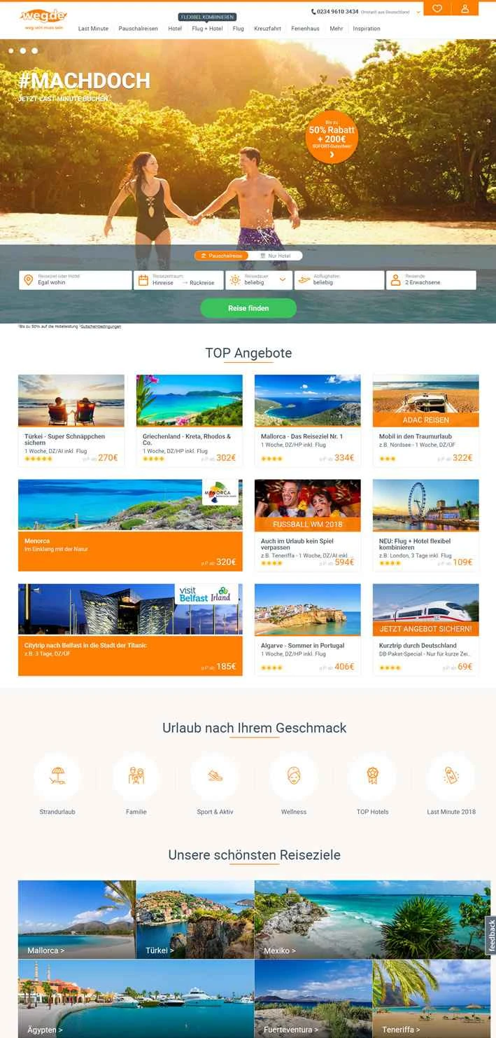 ドイツの旅行ウェブサイト: weg.de
