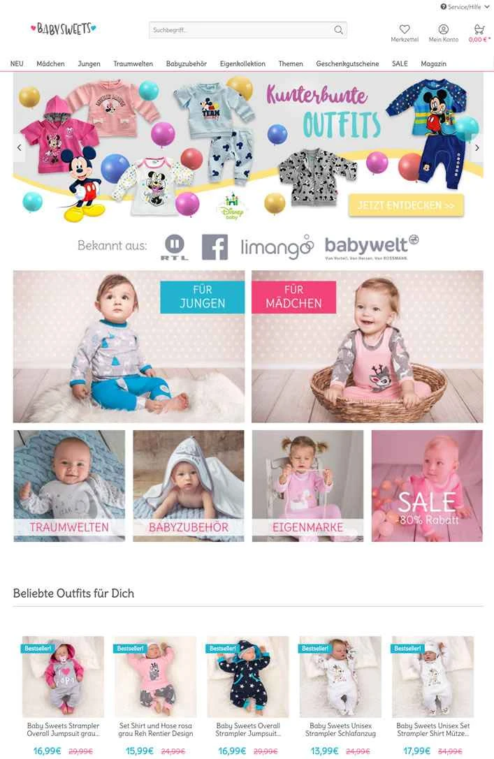 Baby Sweets は、ベビー服やベビー用品を購入できるドイツのウェブサイトです。