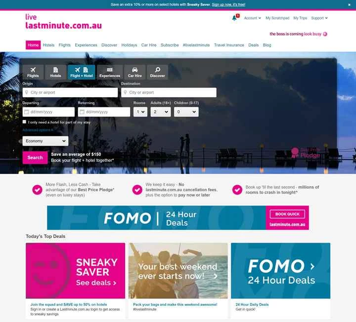 オーストラリアの旅行ウェブサイト: ラストミニッツ